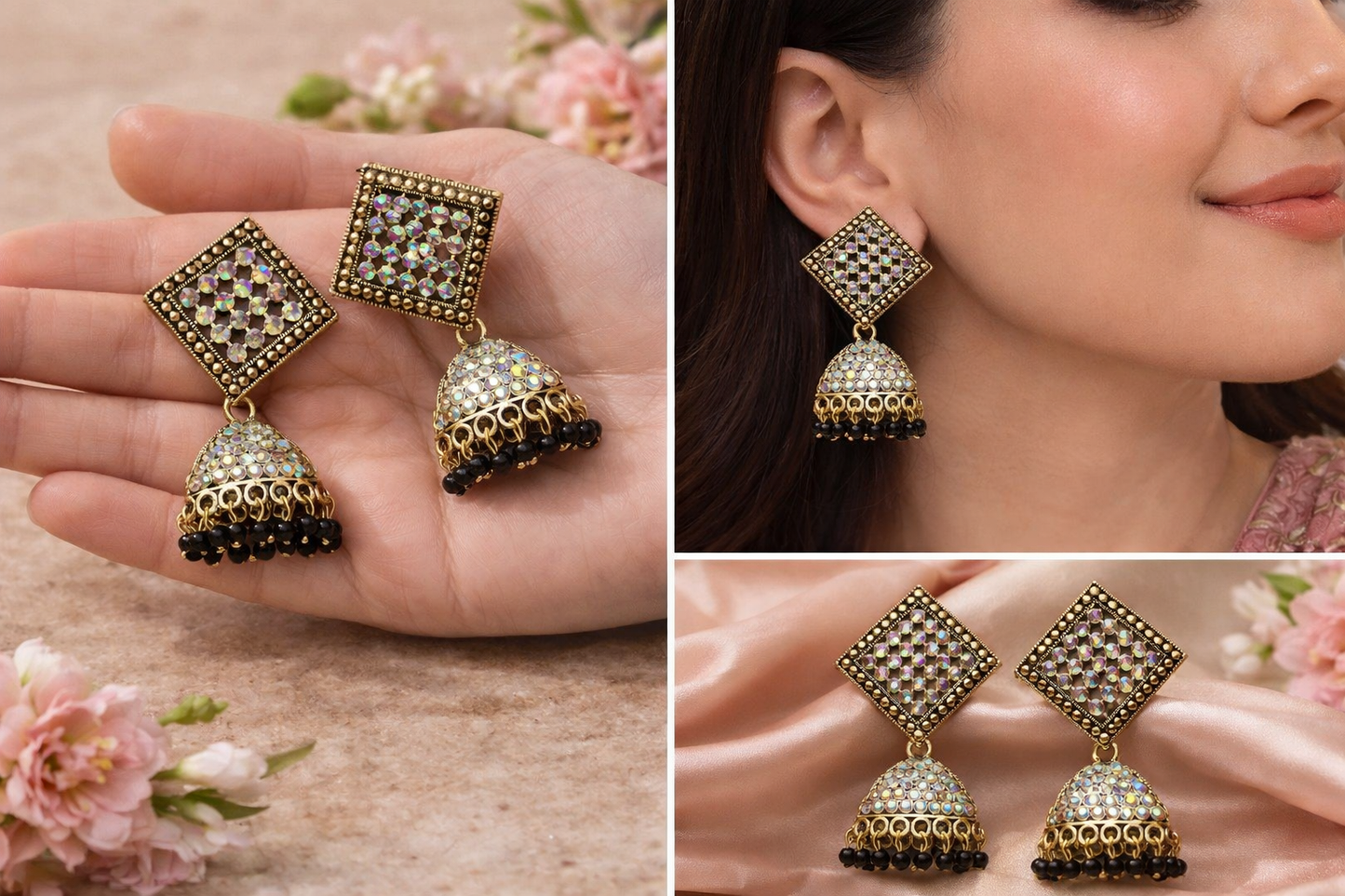 Gold Crystal Stud Jhumka