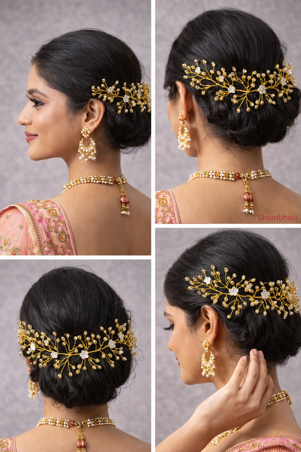 Golden Crystal Floral Bridal Hair Vine