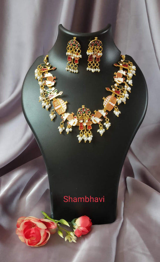 Royal Rajasthani Meenakari Pearl Necklace Set