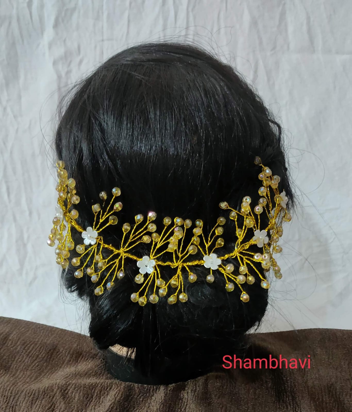 Golden Crystal Floral Bridal Hair Vine