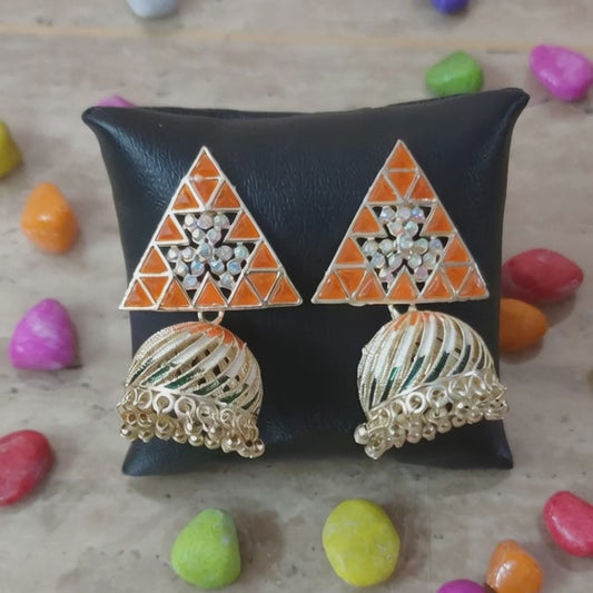 Rajasthani Style Meenakari Jhumka Earrings